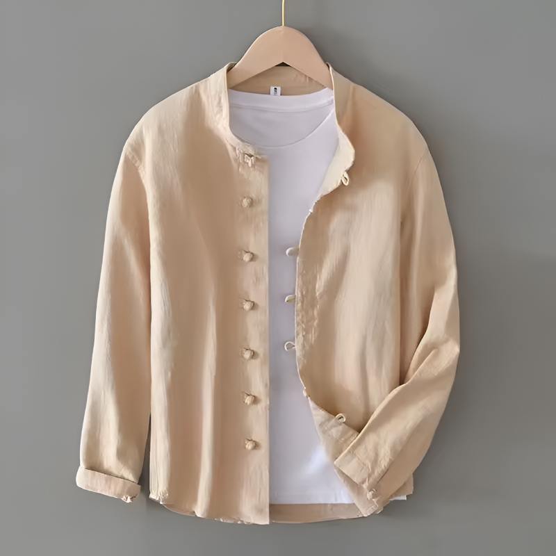 Men’s Slim Fit Shirt with Fabric-Covered Buttons and Garment-Wash Finish