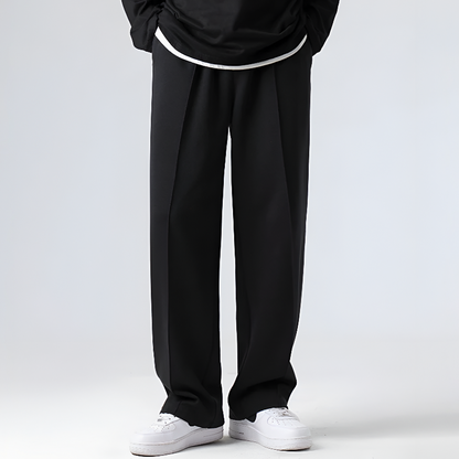 Men Pleated Relaxed-Fit Straight-Leg Trousers with 4-Way Stretch