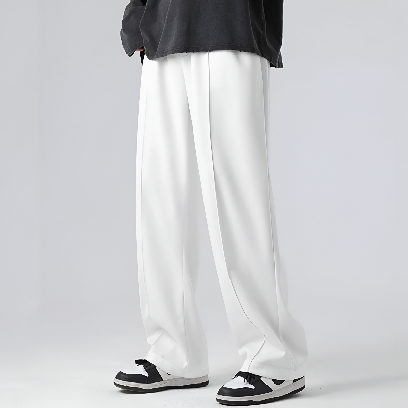 Men Pleated Relaxed-Fit Straight-Leg Trousers with 4-Way Stretch