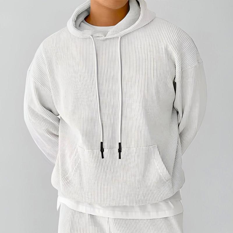 Men's Ribbed Cotton Hoodie with Oversized Hood and Kangaroo Pocket