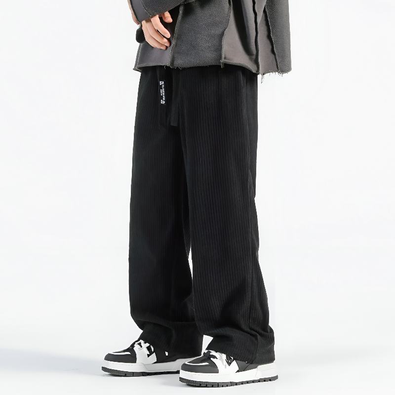 Men Corduroy Pants with Drawstring Waistband and Straight Leg Fit