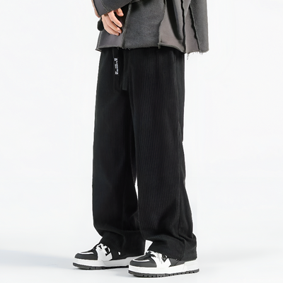 Men Corduroy Pants with Drawstring Waistband and Straight Leg Fit