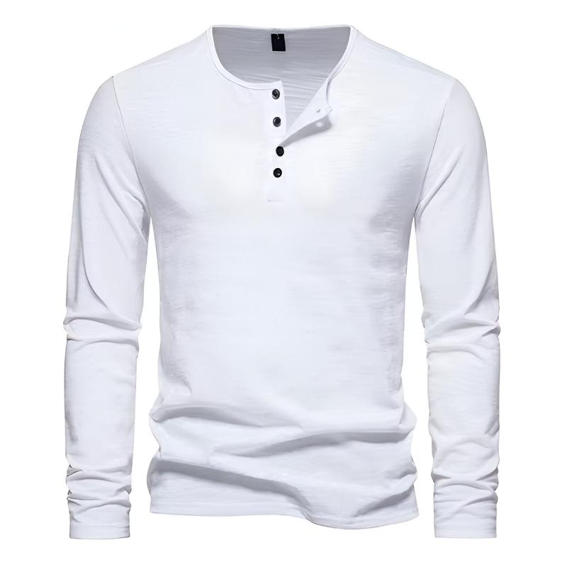 Men’s Long Sleeve Henley Shirt Three-Button Fitted Design