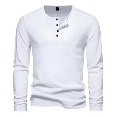 Men’s Long Sleeve Henley Shirt Three-Button Fitted Design
