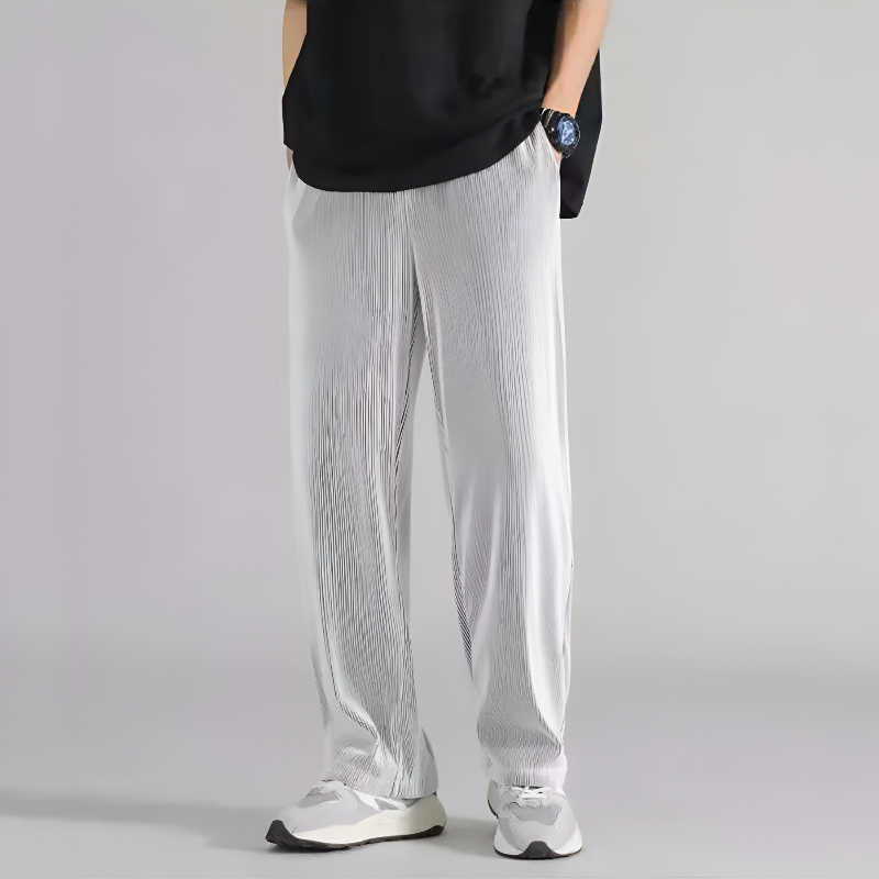 Men Ribbed Pants Straight Leg with Elastic Waistband