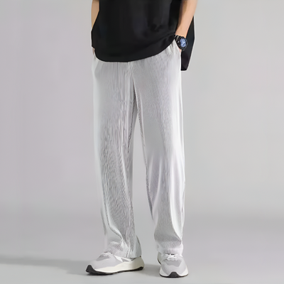 Men Ribbed Pants Straight Leg with Elastic Waistband