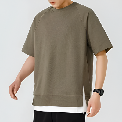 Men’s Oversized T-Shirt Vented Split Hem Short Sleeve Crew Neck