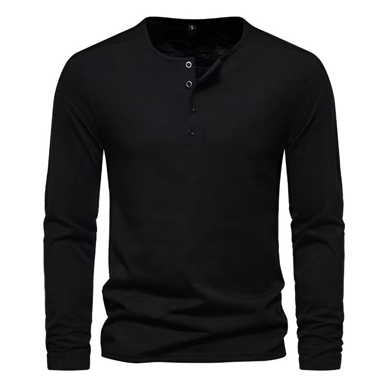 Men’s Long Sleeve Henley Shirt Three-Button Fitted Design