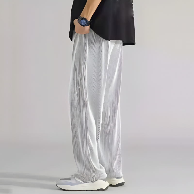 Men Ribbed Pants Straight Leg with Elastic Waistband