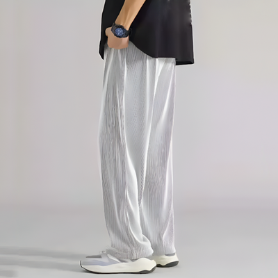 Men Ribbed Pants Straight Leg with Elastic Waistband