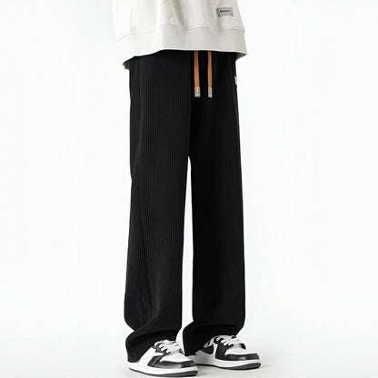 Men Ribbed Pants with Elastic Drawstring Waist and Side Pockets