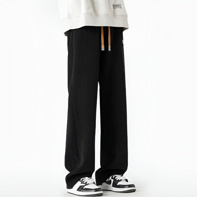 Men Ribbed Pants with Elastic Drawstring Waist and Side Pockets