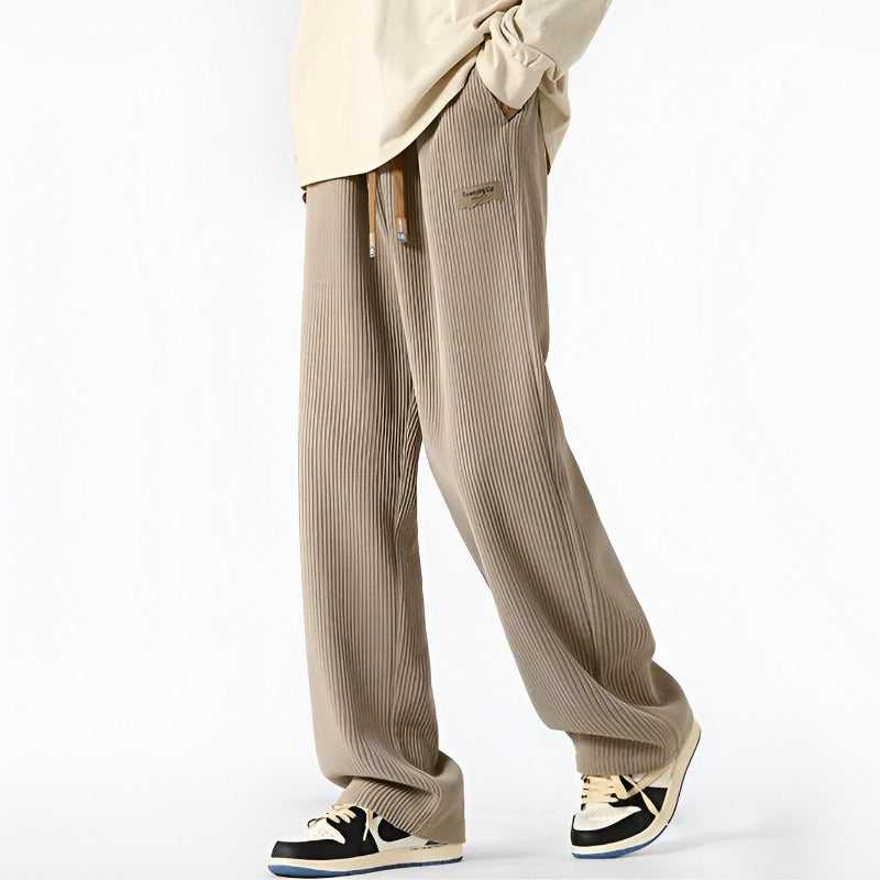 Men Ribbed Pants with Elastic Drawstring Waist and Side Pockets