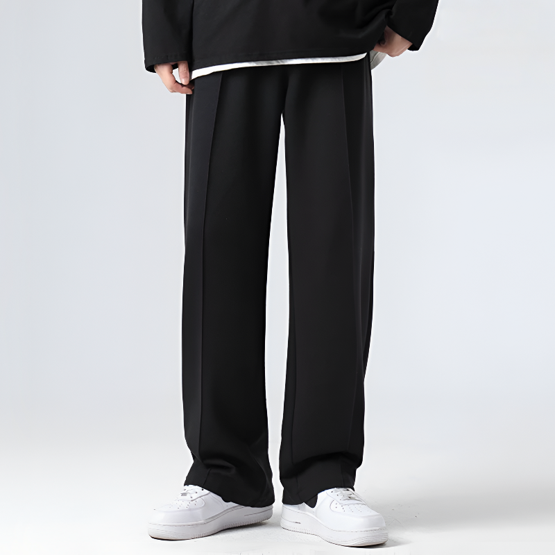 Men Pleated Relaxed-Fit Straight-Leg Trousers with 4-Way Stretch