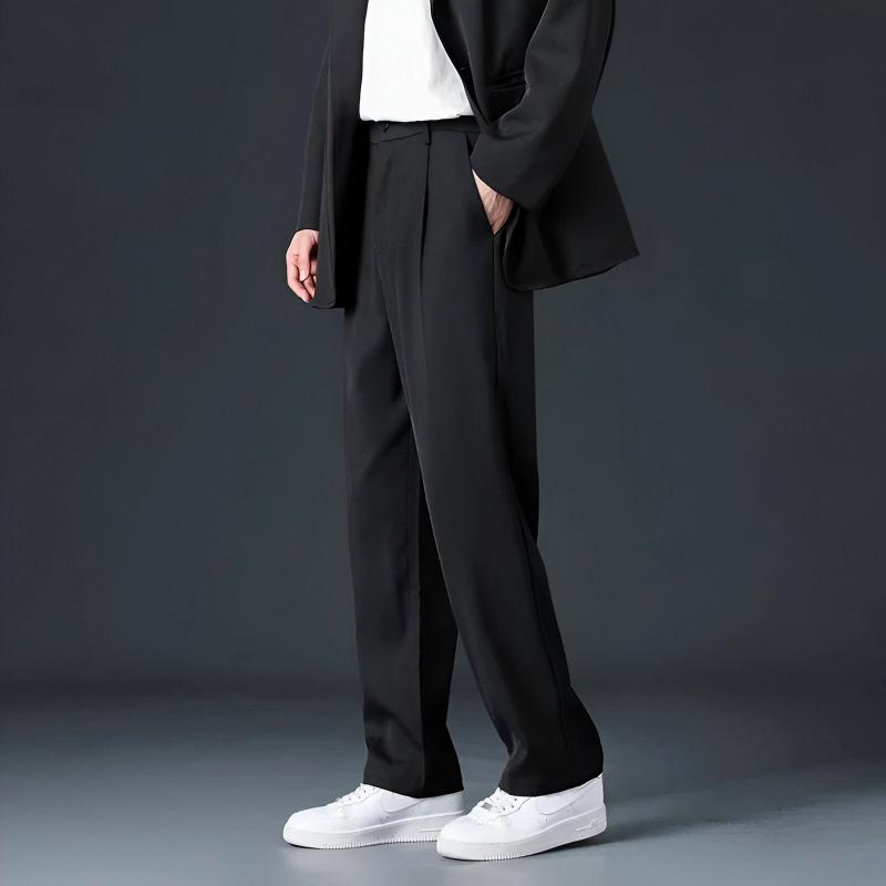 Men Pleated Trousers with Zip Fly and Lightweight Italian Fabric