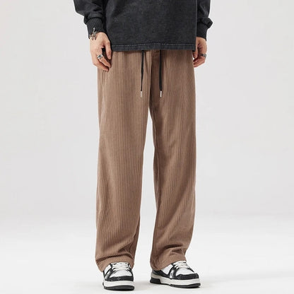 Men's Wide-Leg Corduroy Trousers with Drawstring Waist