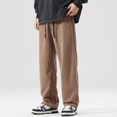 Men's Wide-Leg Corduroy Trousers with Drawstring Waist
